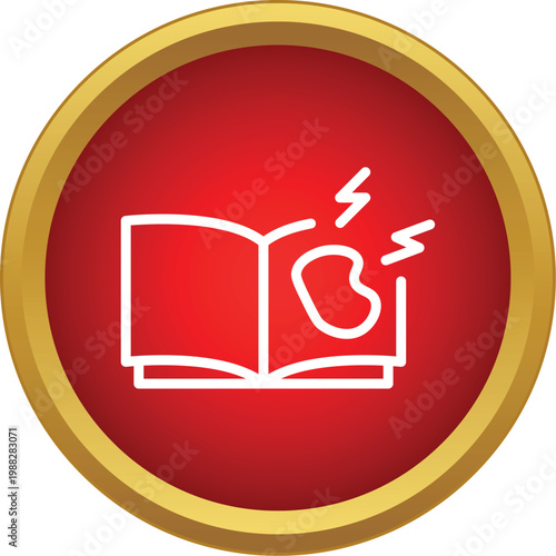 Open book displaying a kidney with pain lightning bolts icon in a red circle