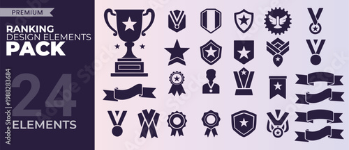 Award and Ranking Elements Set - Trophy, Medal, Badge and Laurel Vector Collection