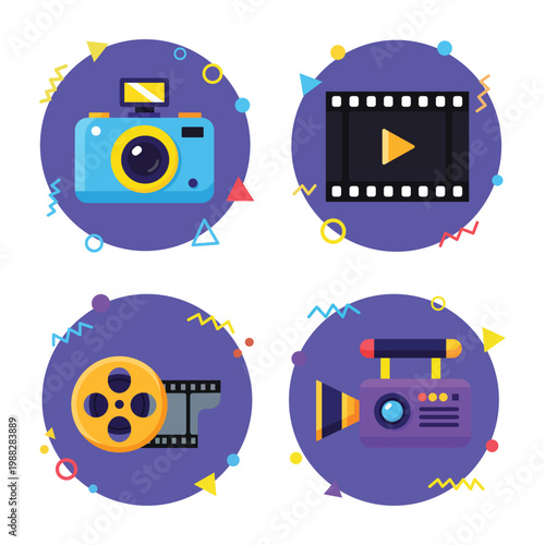 Visual Media Icons: A vibrant set of vector icons representing the essence of visual media, perfect for graphic designs.
