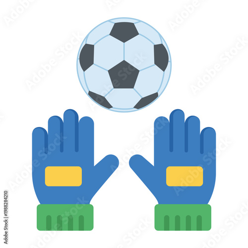 Goalie's Gear and Soccer Ball: A graphic showcases essential goalkeeper equipment alongside a classic soccer ball, all in vibrant colors, capturing the spirit of sports and competition.
