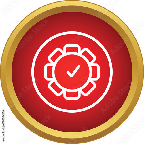 Cogwheel with a check mark symbolizing successful settings, quality control, and completion