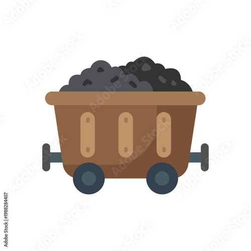 Mine Cart Filled with Coal: A cartoon illustration showcases a mine cart overflowing with coal, representing the raw material of energy and industry.