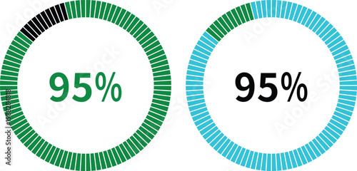 Business and finance infographic elements with charts, arrows, percentage circles and growth graphs in green and blue colors on white background, ideal for data visualization designs.