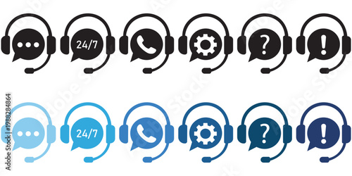 Customer Support Icons: A collection of icons representing various customer support options. These icons are designed for ease of use in customer service and user interface.