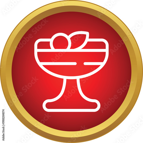 Ice cream sundae dessert serving in a bowl as a red button icon