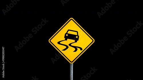 Slippery Road Traffic Sign with Alpha Channel - Car Skidding Icon on Transparent Background