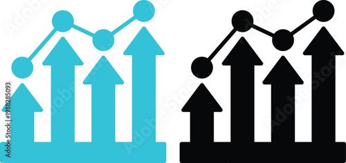 Business and finance infographic elements with charts, arrows, percentage circles and growth graphs in green and blue colors on white background, ideal for data visualization designs.
