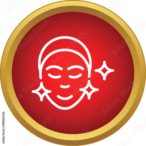 Woman's face glowing after applying a beauty mask in a circular golden frame