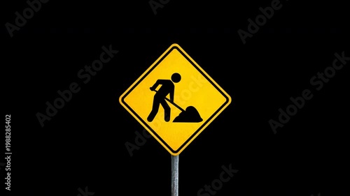 Road Work Ahead Traffic Sign with Alpha Channel - Men at Work Icon on Transparent Background