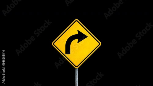 Right Curve Traffic Sign with Alpha Channel - Turn Right Warning Icon on Transparent Background