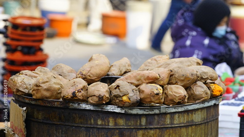 Roasted sweet potatoes sold on the streets of China