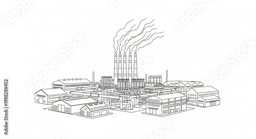 Industrial Factory Emitting Smoke into the Atmosphere Sketch.