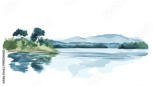 Lake Victoria. Lake Victoria hand drawn watercolor illustration on white background