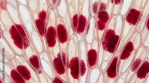 Abstract image of cells under microscope, scientific and biological citrus macro, orange slice top-down, citrus cross-section, food macro collection, fruit texture background, copy space