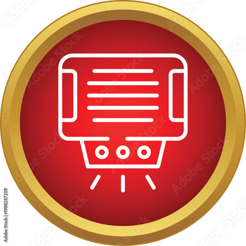 Hand dryer blowing air in a red and gold circular icon