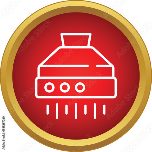 Outline icon representing a kitchen extractor hood for ventilation inside a red and gold circle