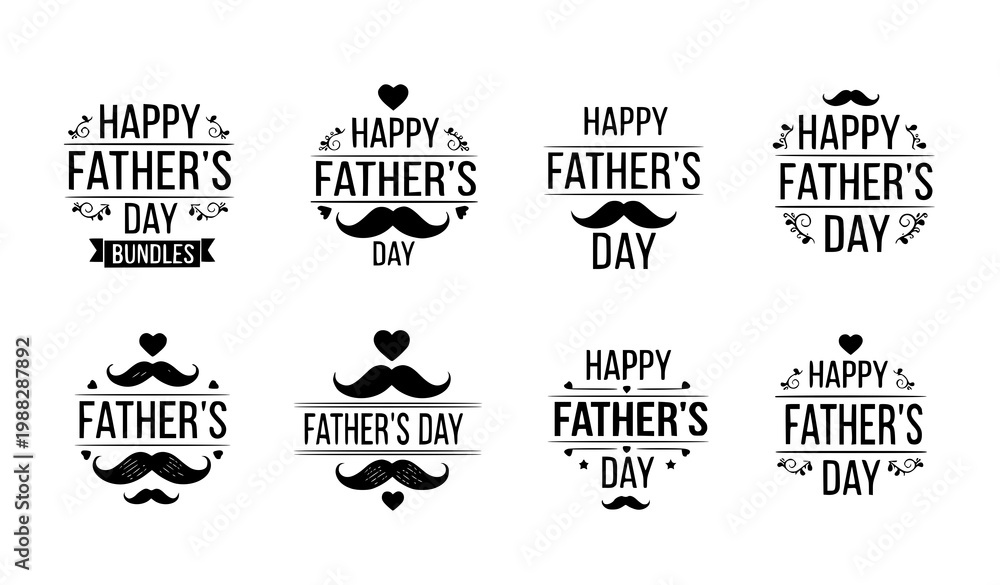 Fototapeta premium Father’s Day typography bundle vector black white minimalist design set