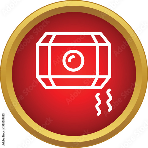 Stylized icon of a powerful weapon with energy waves in a red circle