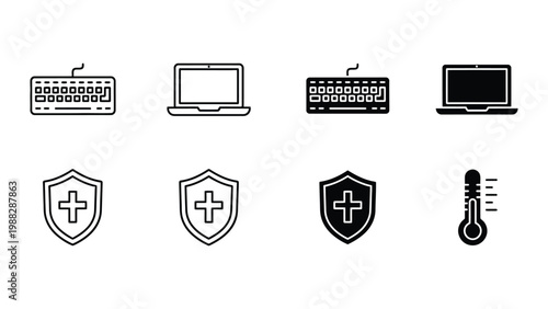 Icons representing cybersecurity and hardware vulnerabilities with temperature indicator