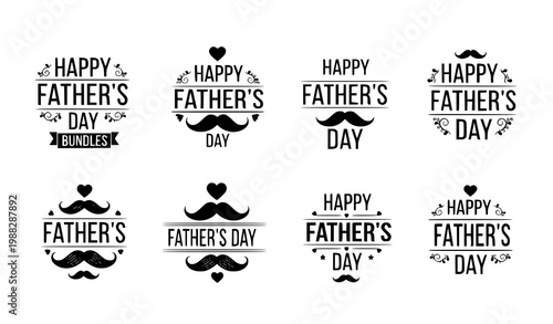 Father’s Day typography bundle vector black white minimalist design set