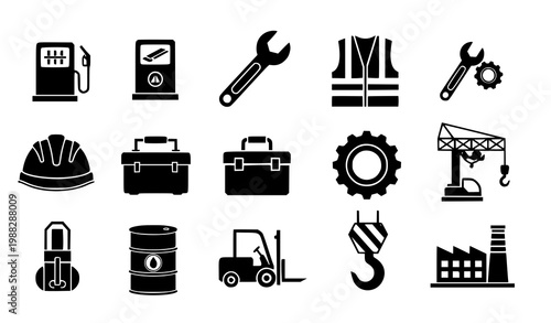 Industrial maintenance vector icon set black service tools gas wrench