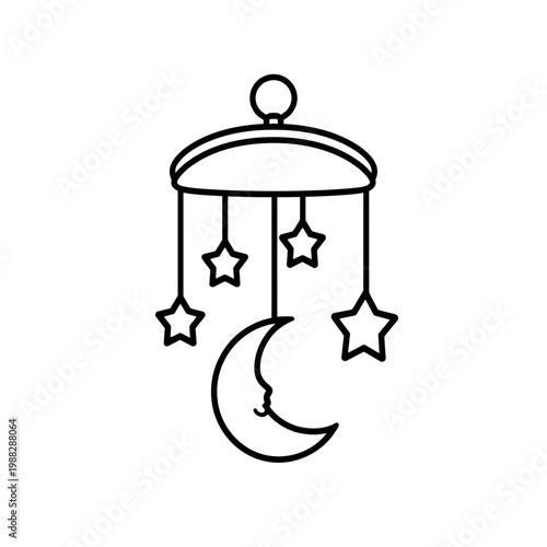 Baby Crib Mobile Line Icon – Nursery Decor, Infant Sleep, and Childhood Symbol
