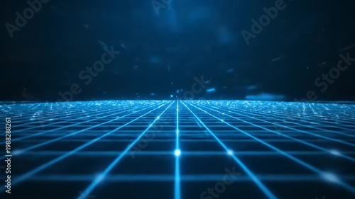 Abstract Blue Digital Grid Network Futuristic Technology Background.