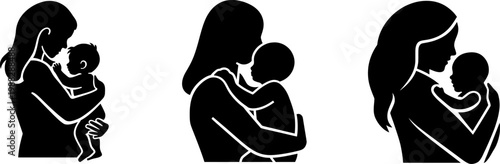 Mother Holding Baby Silhouette Icon – Maternity, Parenting, and Newborn Care Symbol
