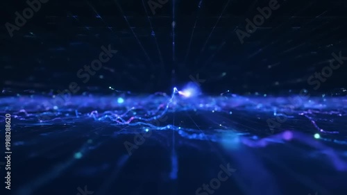 Abstract Blue Energy Waves Flowing Through Digital Network.