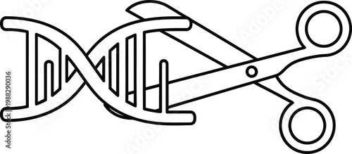 DNA strand with scissor: A depiction of a DNA strand intertwined with a scissor, illustrating the concept of genetic modification and scientific innovation. 