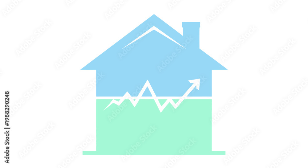 Fototapeta premium Real Estate Growth Chart Icon: House with Upward Trend Arrow