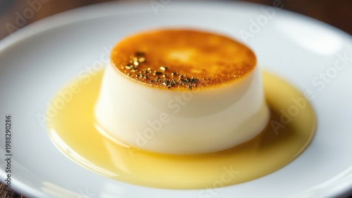 A sweet treat on a white plate, drizzled with syrup