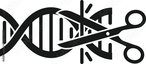 Genetic Code Manipulation: A conceptual depiction of genetic engineering is shown, featuring a DNA strand being meticulously cut by scissors.