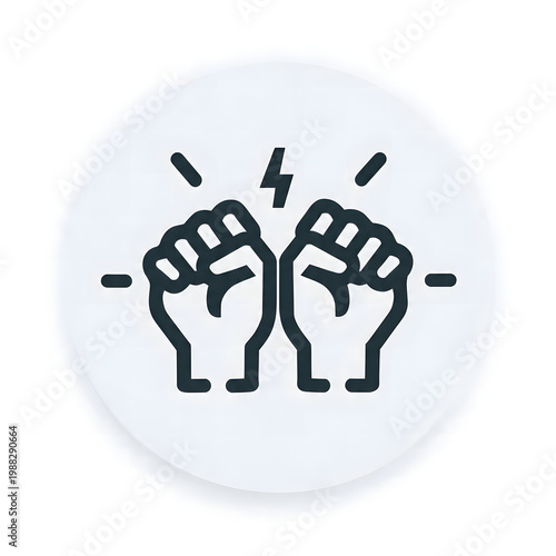 Two Clenched Fists Icon with Lightning Bolt - Concept of Power, Strength, and Unity