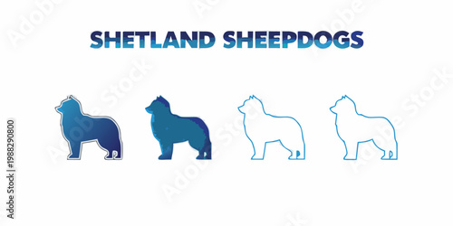 Shetland sheepdog silhouettes fading from color to outline