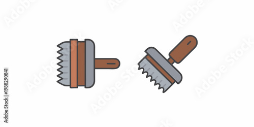 Two stylized hand saws with brown wooden handles are displayed
