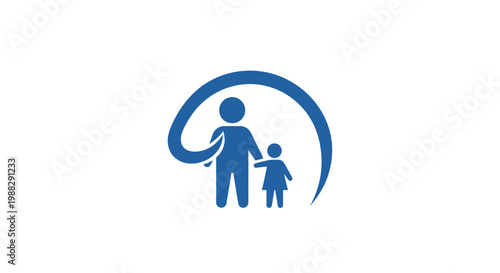 Blue logo of adult and child.