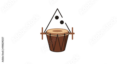 Brown Drum with Wooden Sticks.