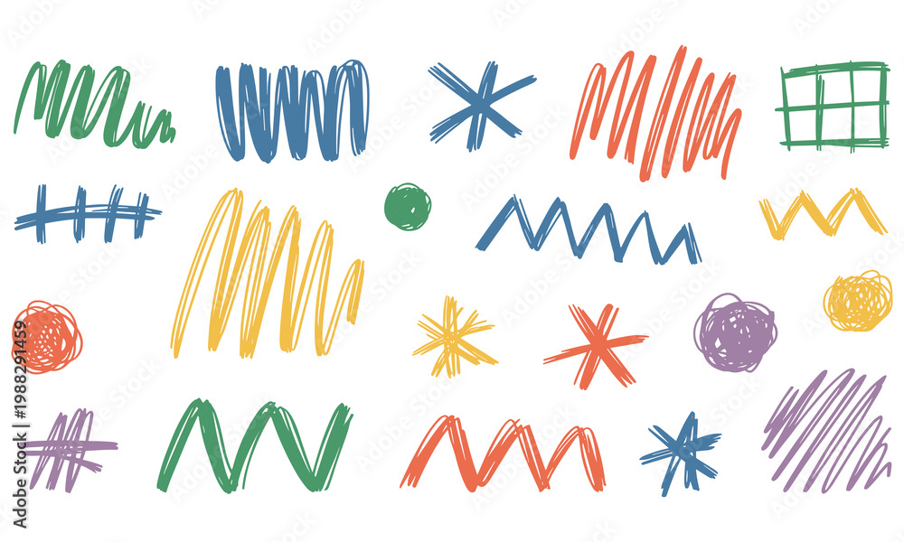 Fototapeta premium Assorted hand drawn scribble textures and doodle shapes set