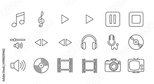 Collection of multimedia technology icons.