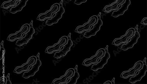 Tamarind Seamless Pattern Design. Doodle Pod Illustration Style. Organic Tropical Fruit Motif. Handdrawn Botanical Line Art. Background For Packaging Textile.