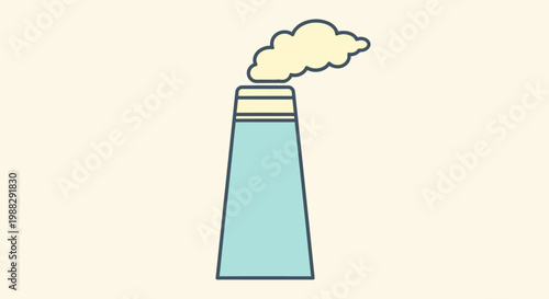 Industrial chimney emitting white smoke against a beige background, flat design