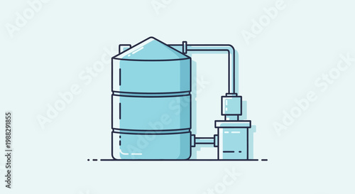 Water Storage Tank System with Pump and Pipes, Industrial Equipment