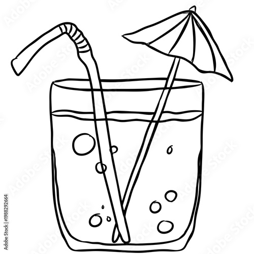 Hand Drawn Drink with Straw and Umbrella