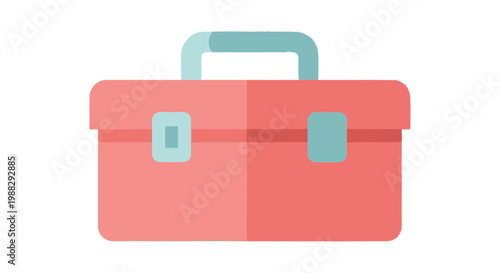 Red Toolbox Icon with Blue Accents, Flat Design, Isolated on White Background