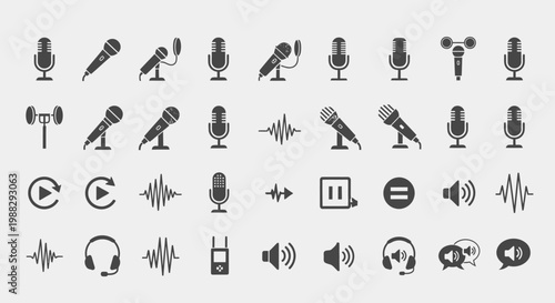Microphone icons for audio recording equipment.