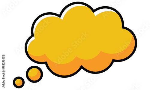 Yellow thought cloud bubble icon with a thick black outline representing ideas and imagination on a white background