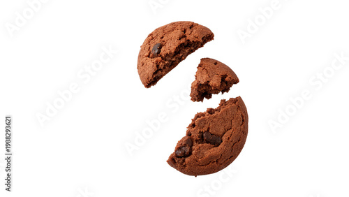 Photos Cookies broken into pieces showing chocolate chips isolated on transparent backg