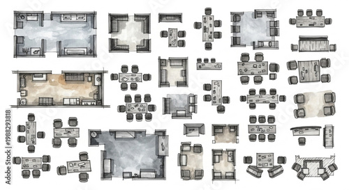 Office CAD Furniture Layout Top View Vector Pack for Interior Designers and Workspace Floor Plans