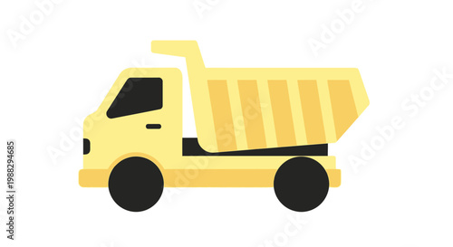 Yellow dump truck illustration, isolated on white background, construction vehicle cartoon